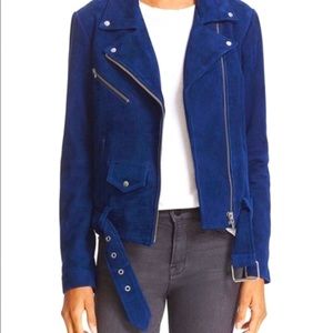 Veda “Jayne” Suede Moto Jacket, Blue, Petite Size P